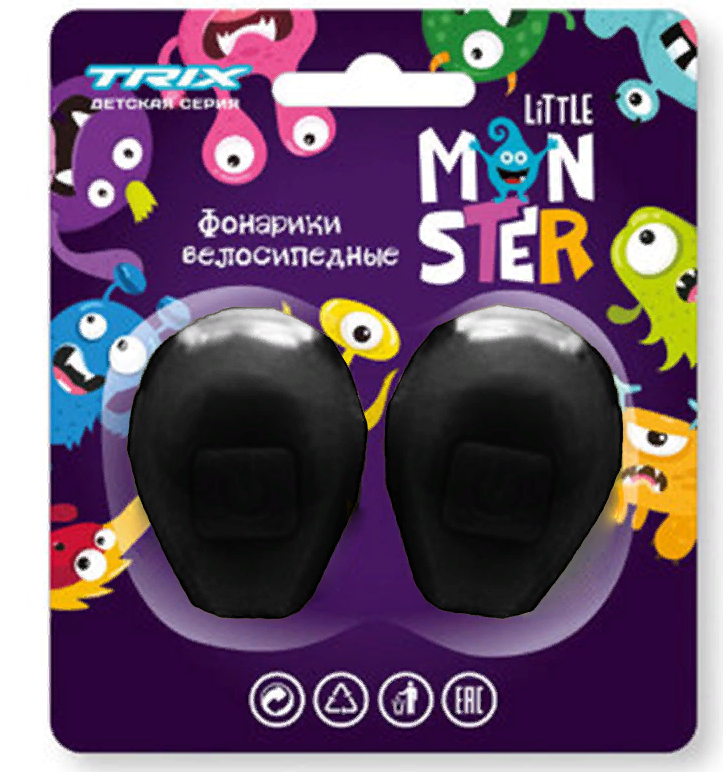 

Фонари TRIX Little Monster детские, комплект передний задний, 2 диода, 3 режима, силикон,, Черный, Little Monster