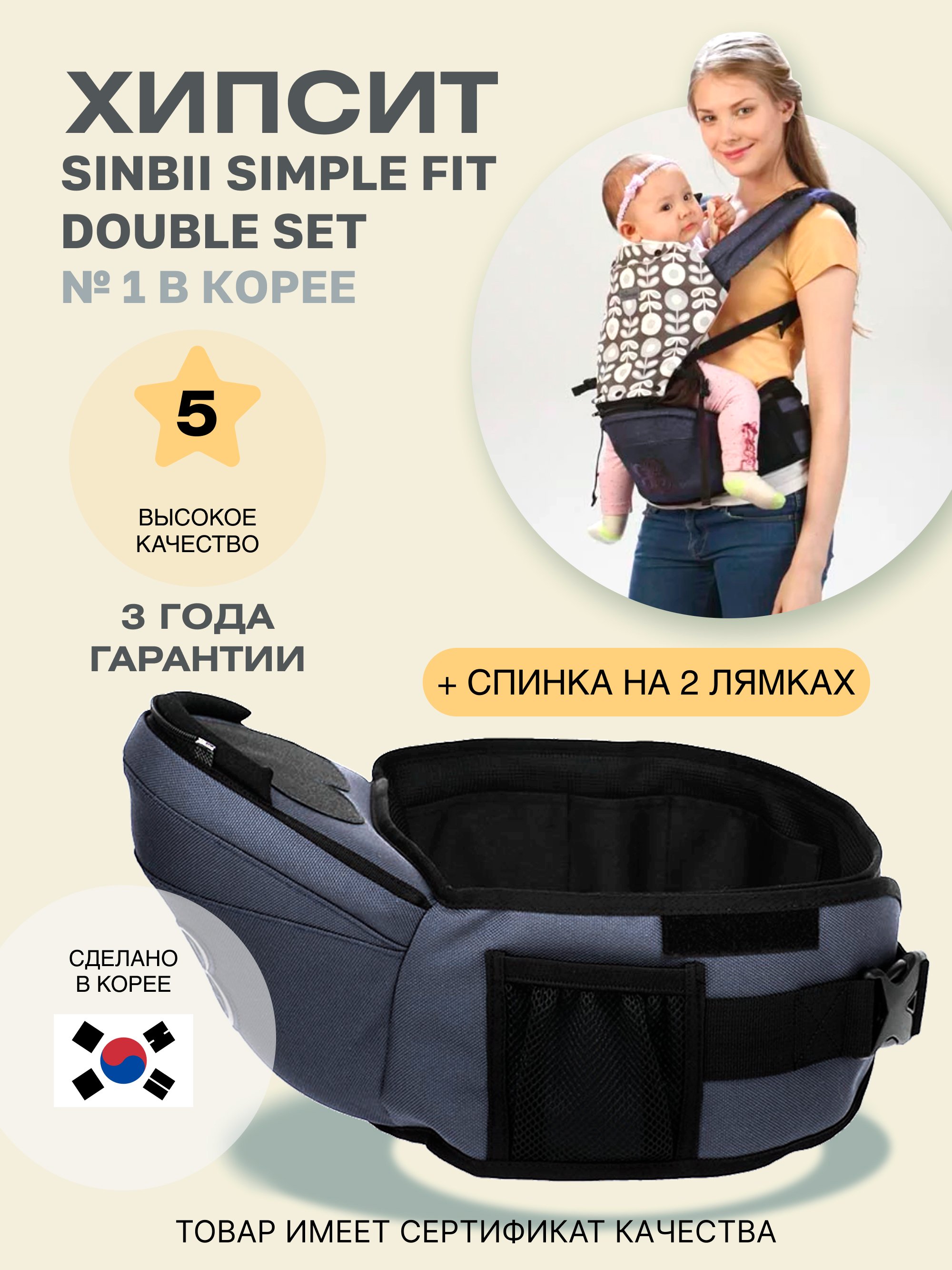 Хипсит-рюкзак Sinbii Simple fit 2504 + double set/синий джинс