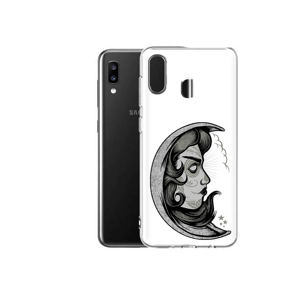 

Чехол MyPads Tocco для Samsung Galaxy A20 черно белая луна с лицом, Прозрачный, Tocco