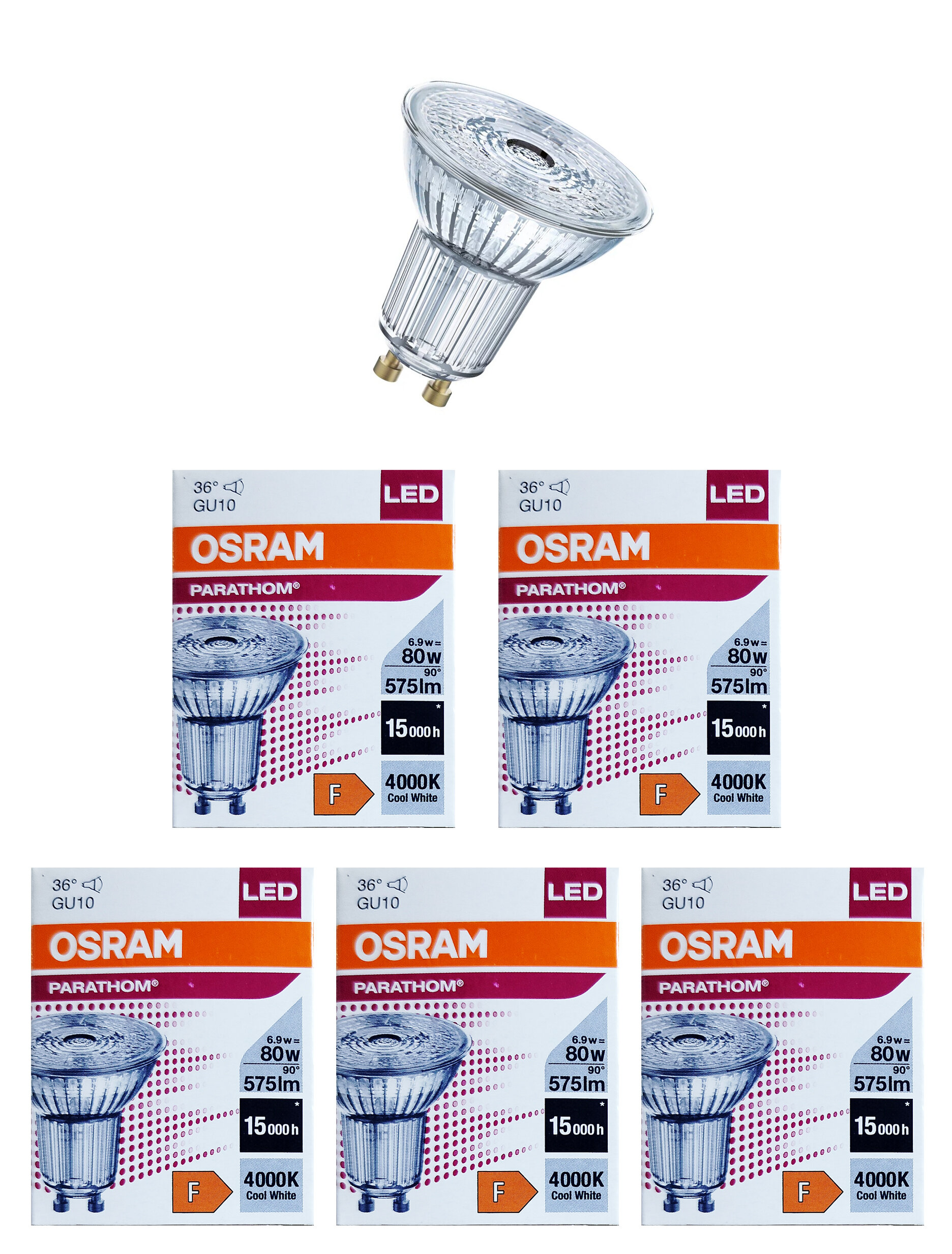

Лампочка светодиодная Osram Софит PAR16 GU10 6,9Вт 220В 575Лм 4000К Дневной белый 5шт, Софит PAR16 GU10 6,9Вт 220В 575Лм 4000К