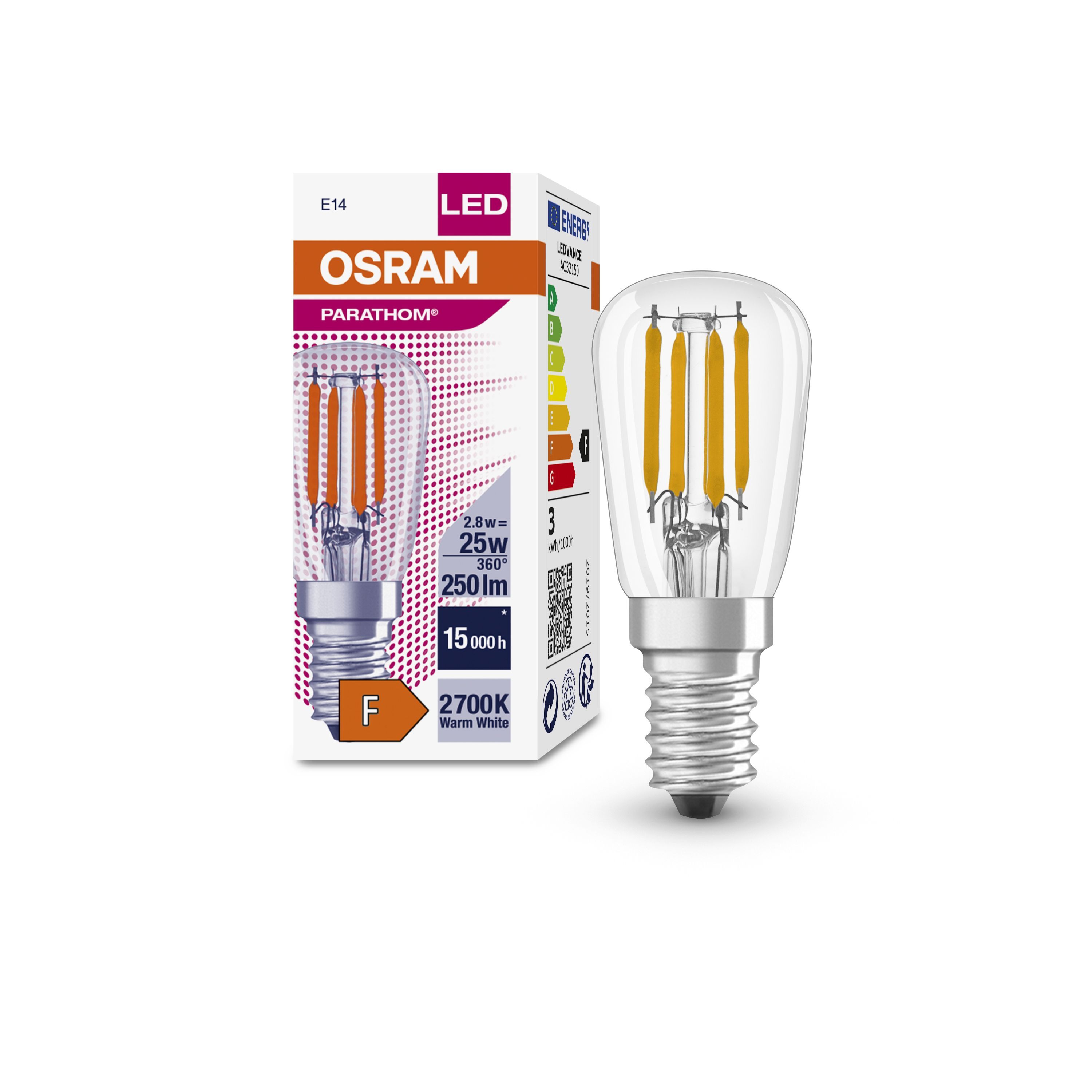 

Лампа светодиодная OSRAM Для Холодильника 2.8Вт 220В E14 250Лм 2700К теплый белый 1шт, Для Холодильника 2.8Вт 220В E14 250Лм 2700К