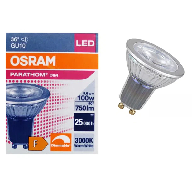 

Лампочка светодиодная OSRAM Софит PAR16 GU10 9,6Вт 220В 750Лм 3000К Теплый белый 1шт, Софит PAR16 GU10 9,6Вт 220В 750Лм 3000К Диммируемая