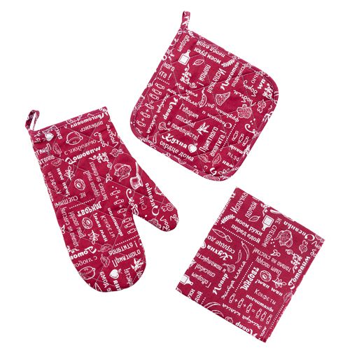 

Набор для кухни "Правила кухни" 3 предмета "Вишня ПК"; Набор №1, Красный