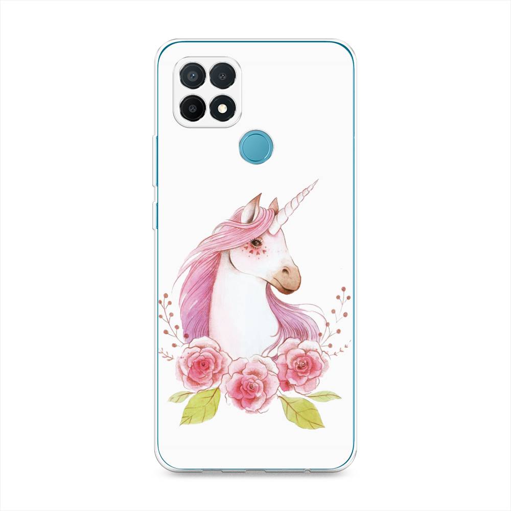 

Чехол для Oppo A15/A15s "Единорог цветы", Белый;розовый;серый, 254750-1