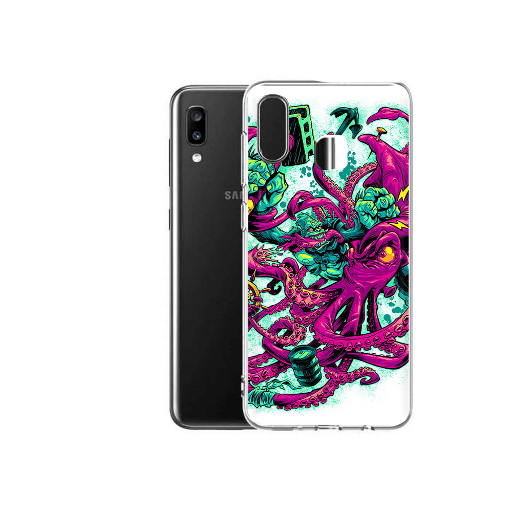 

Чехол MyPads Tocco для Samsung Galaxy A20 фиолетовый кракен, Прозрачный, Tocco
