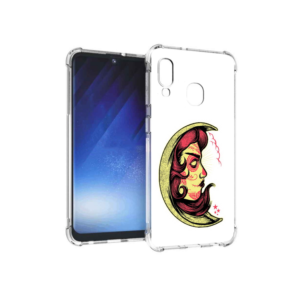 

Чехол MyPads Tocco для Samsung Galaxy A20e желтый полумесяц с лицом девушки, Прозрачный, Tocco