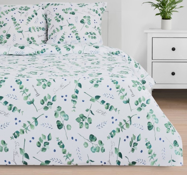

Комплект постельного белья Этель Eucalyptus двуспальный поплин 70x70 см бело-зеленый