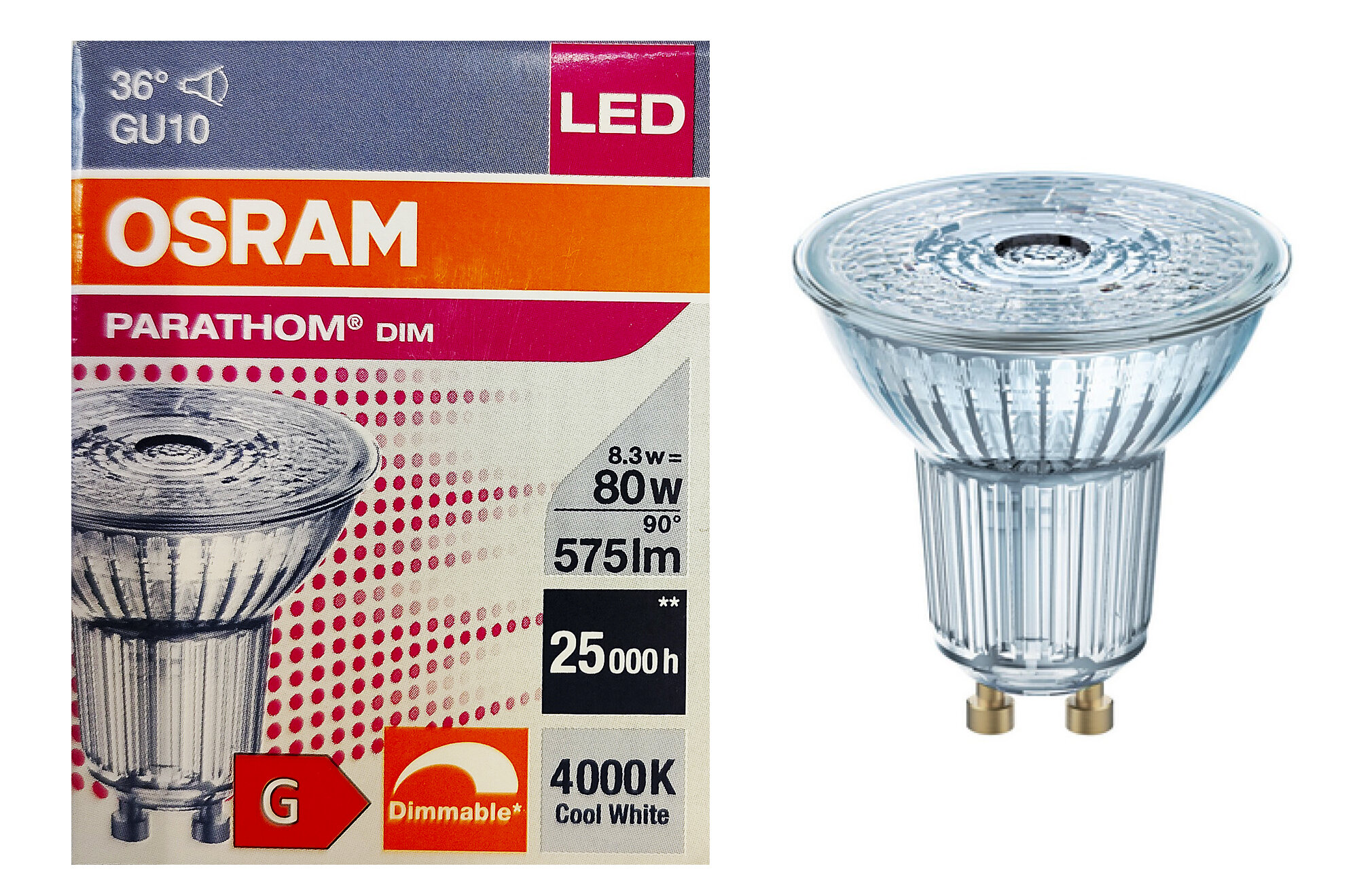 

Лампочка светодиодная Osram Софит PAR16 GU10 8,3Вт 220В 575Лм 4000К Дневной белый 1шт, Софит PAR16 GU10 Диммируемая 8,3Вт 220В 575Лм 4000К