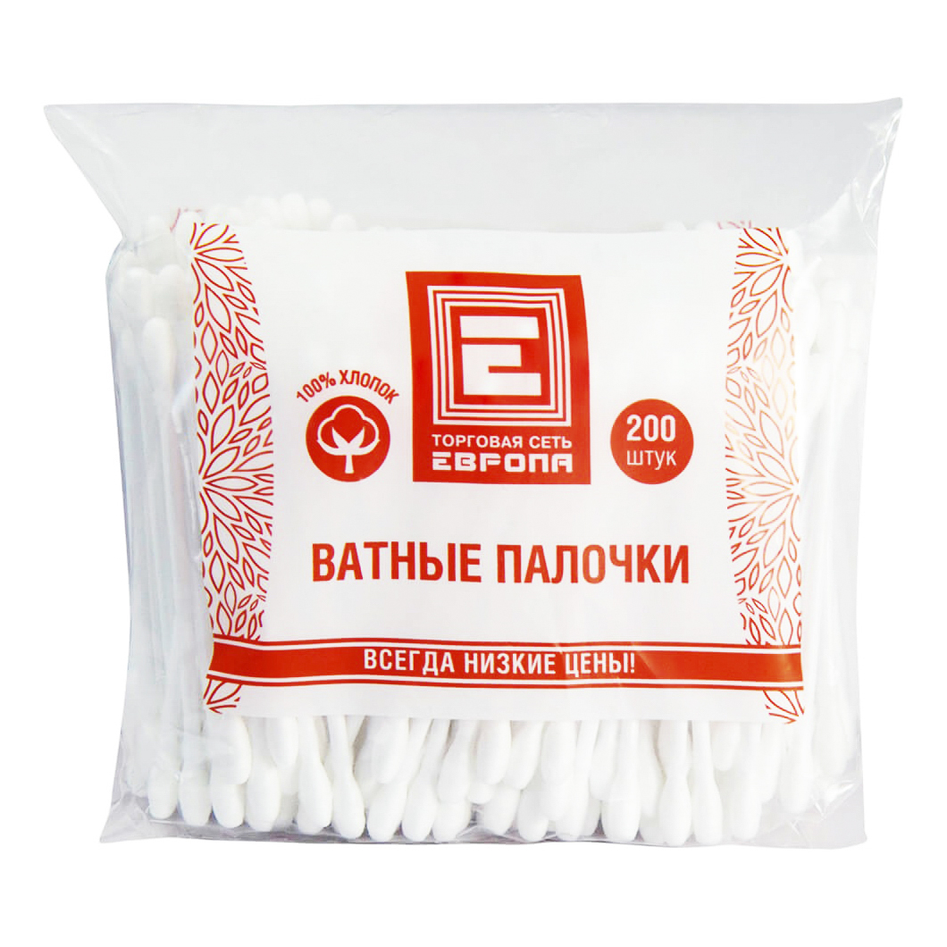 

Ватные палочки Европа, 200 шт., Белый