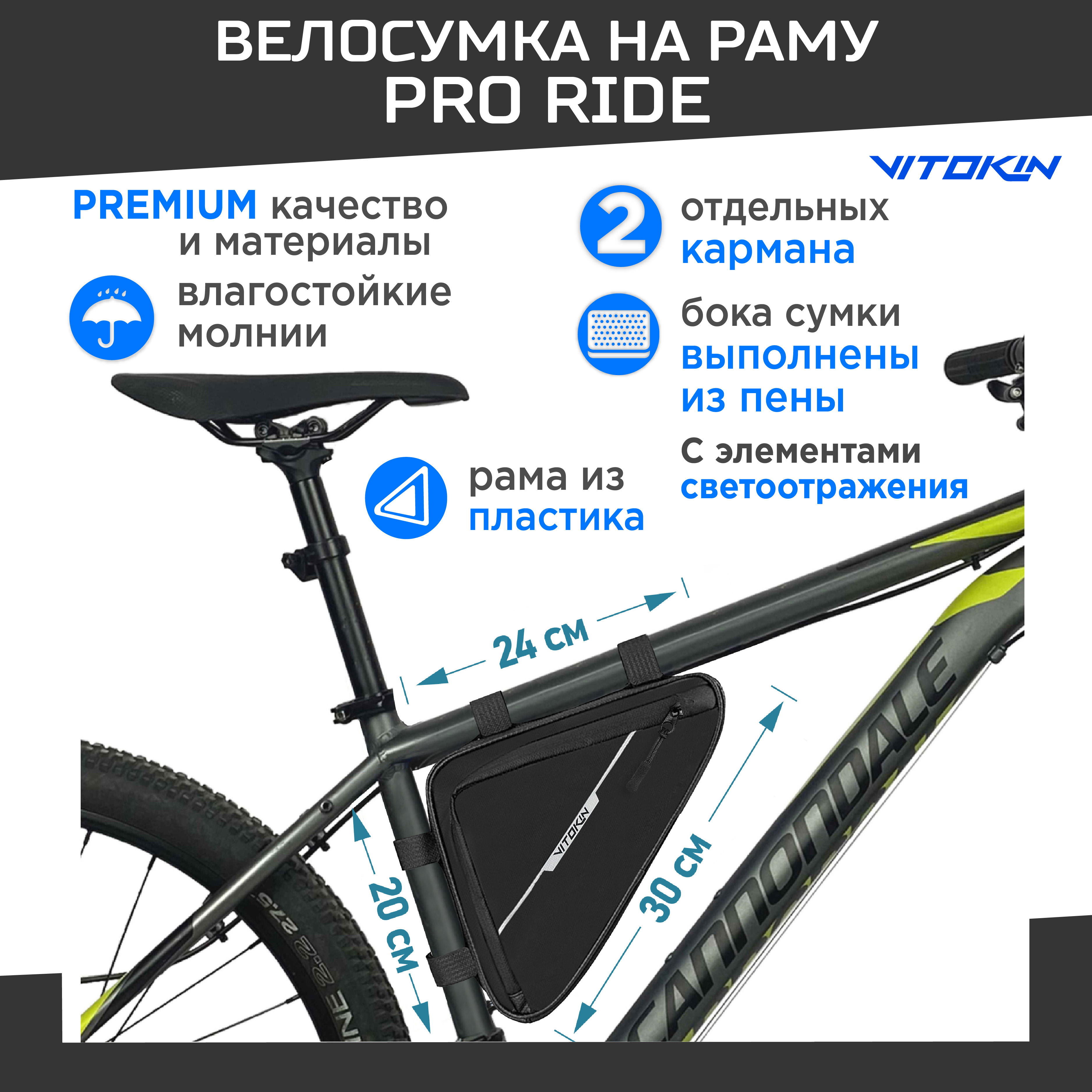 Велосумка на раму велосипеда VITOKIN PRO RIDE, черная