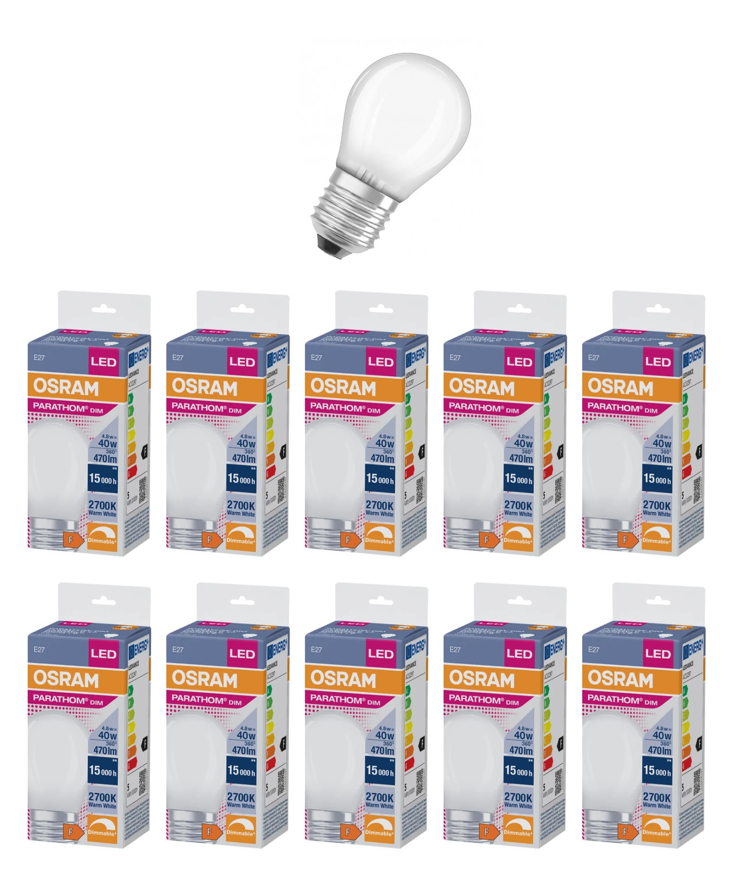 

Лампочка светодиодная Osram 4.8W 220V E27 матовый G45 PARATHOM 470Лм 2700K, упак. 10шт, 4.8W=40W 220V E27 Шарик матовый G45 PARATHOM 470Лм Диммируемая Филамент 2700K