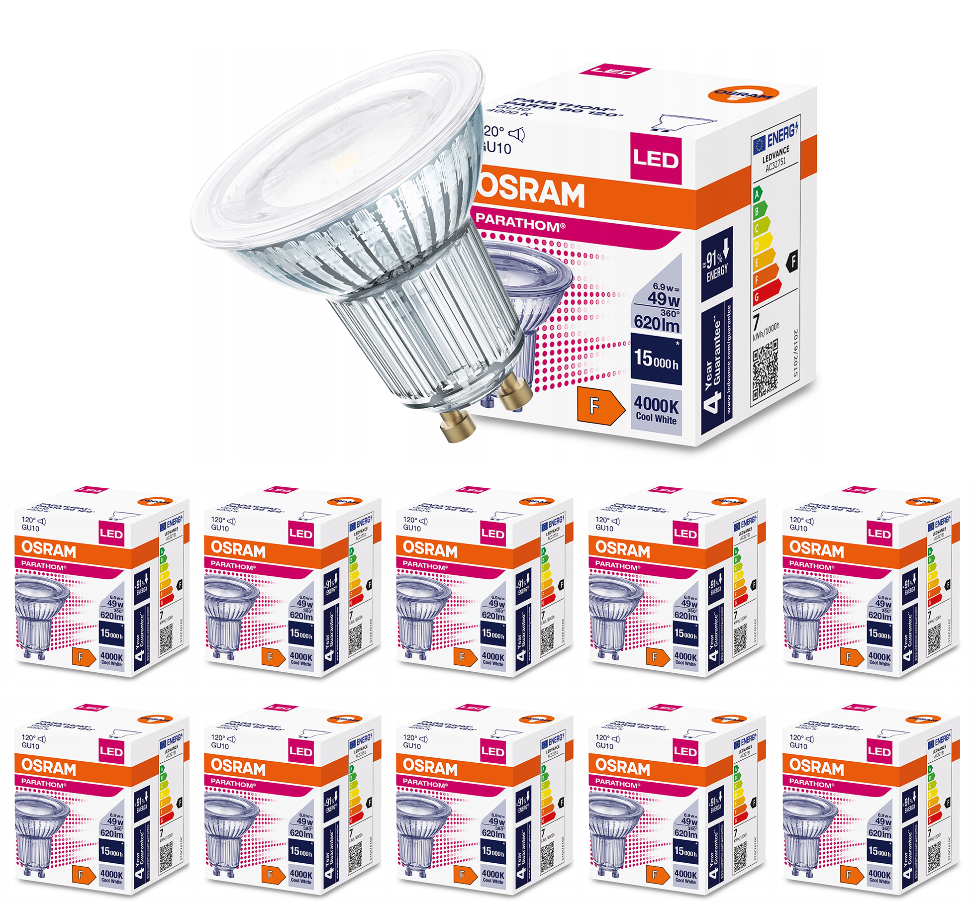 

Лампочка светодиодная OSRAM Софит PAR16 GU10 6,9Вт 220В 620Лм 4000К Дневной белый 10шт, Софит PAR16 GU10 6,9Вт 220В 620Лм 4000К