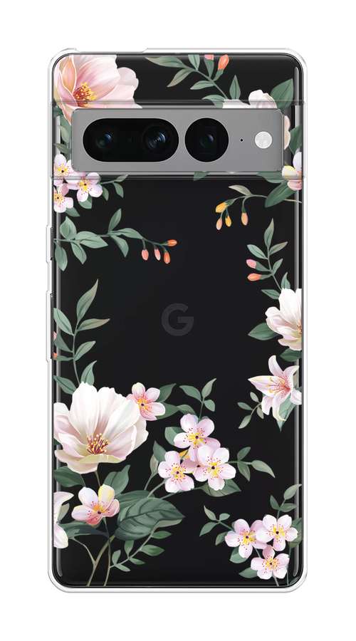 

Чехол на Google Pixel 7 Pro "Beautiful white flowers", Бежевый;зеленый, 271350-1
