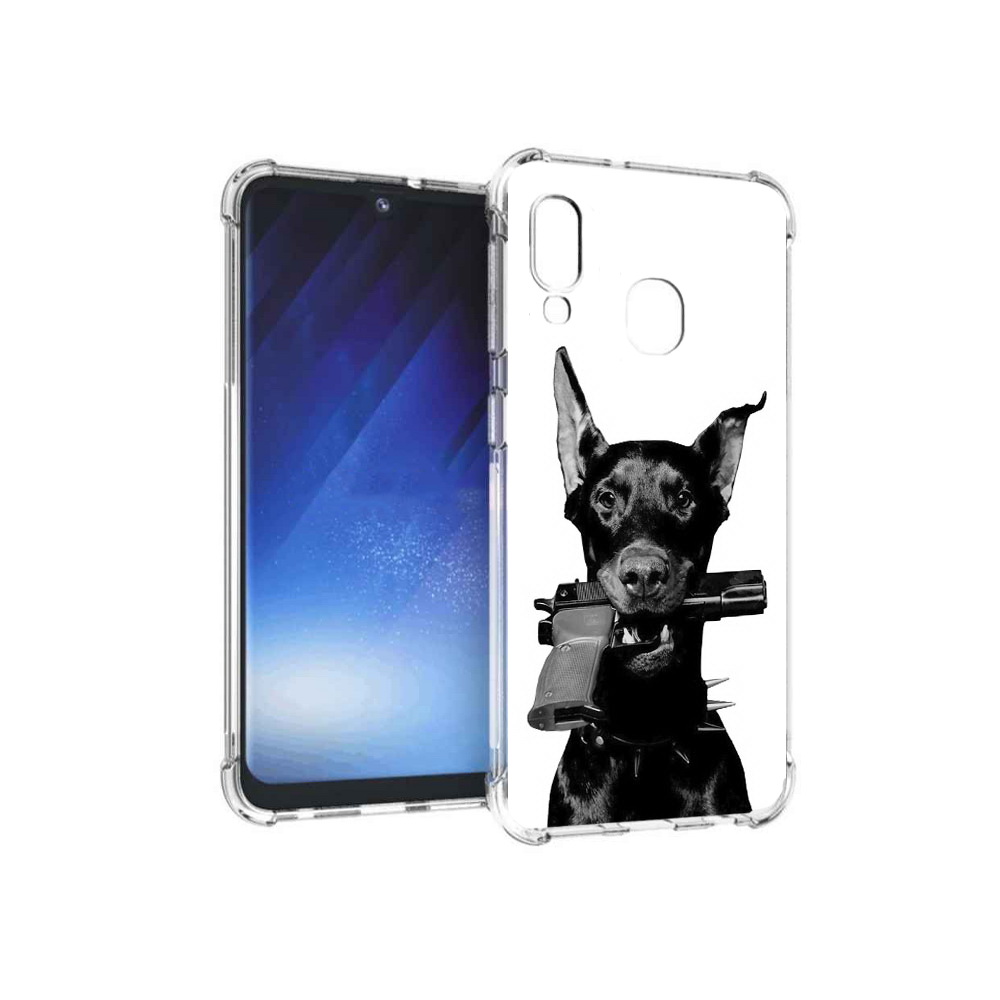 

Чехол MyPads Tocco для Samsung Galaxy A20e доберман с пистолетом (PT133424.505.331), Прозрачный, Tocco