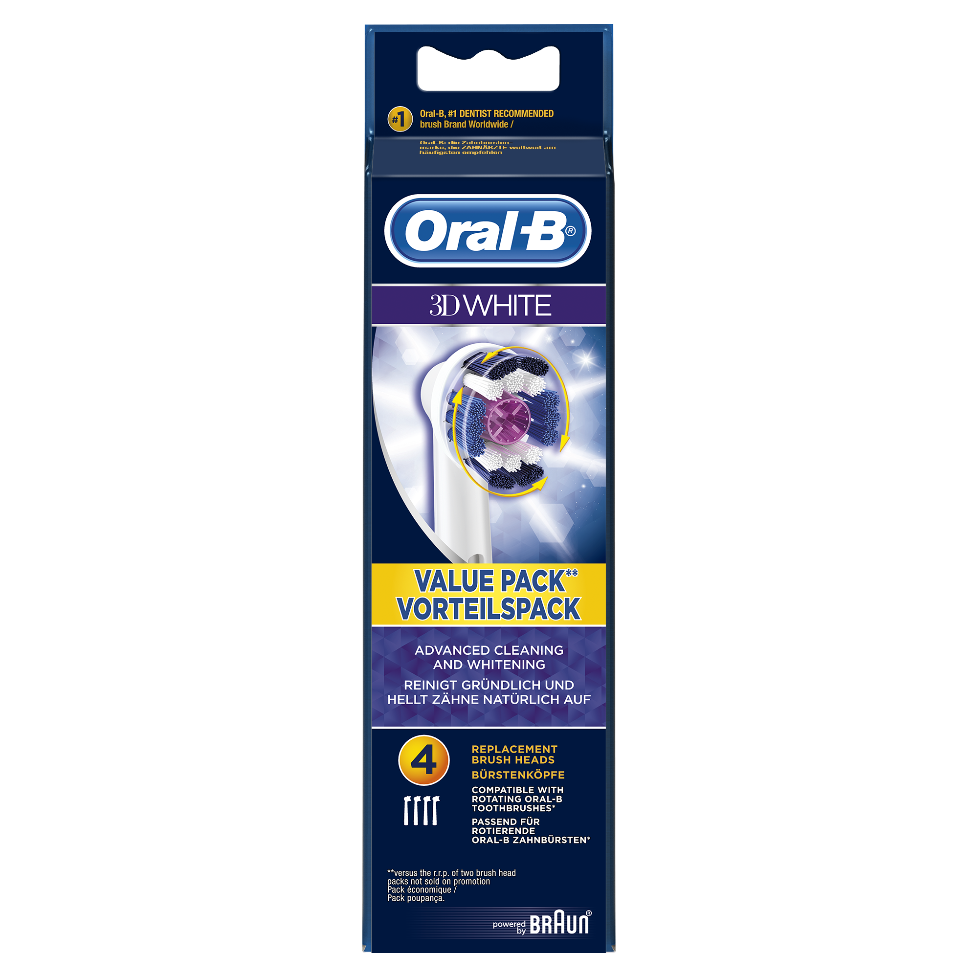 Насадка для зубной щетки Braun Oral-B EB18 3D White 3+1шт насадка для электрической зубной щетки beiber white