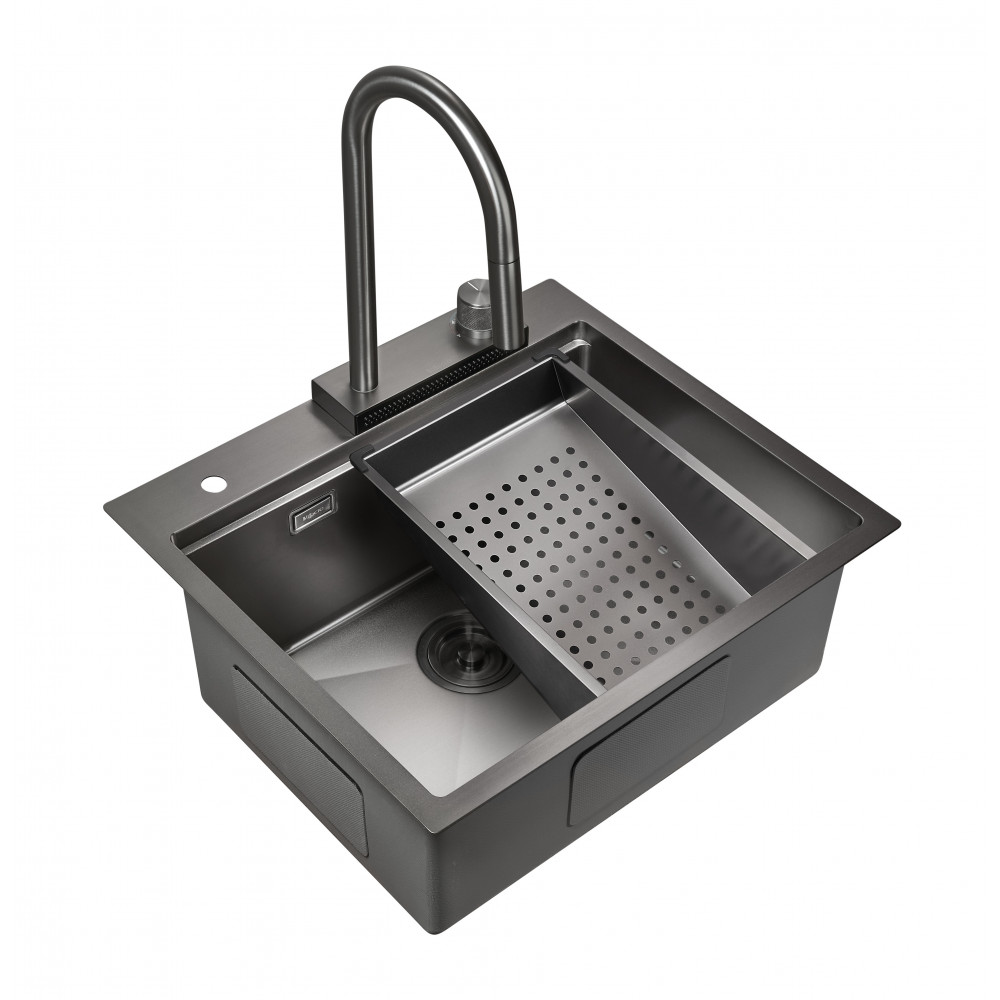 

Кухонная мойка со смесителем Milacio Denia 57 Steel (MC.77409) сталь воронёная, Черный, Ultra