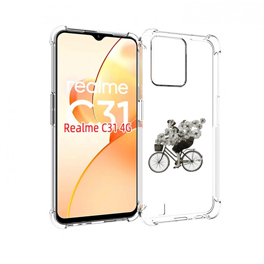 Чехол MyPads девушка на велосипеде с цветами для OPPO Realme C31