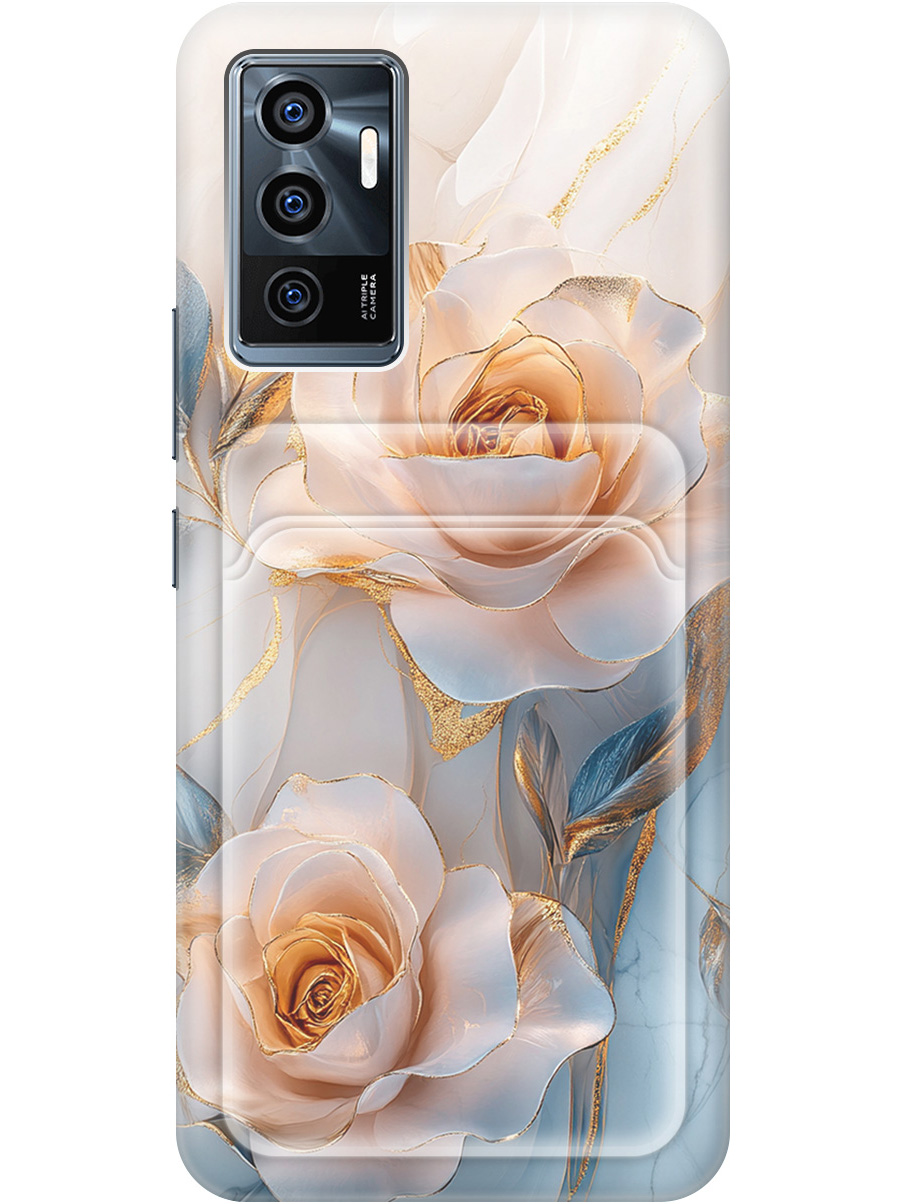 

Силиконовый чехол на Vivo V23e с принтом "Белые розы на мраморе" с карманом для карты, Прозрачный;белый;оранжевый, 743438023
