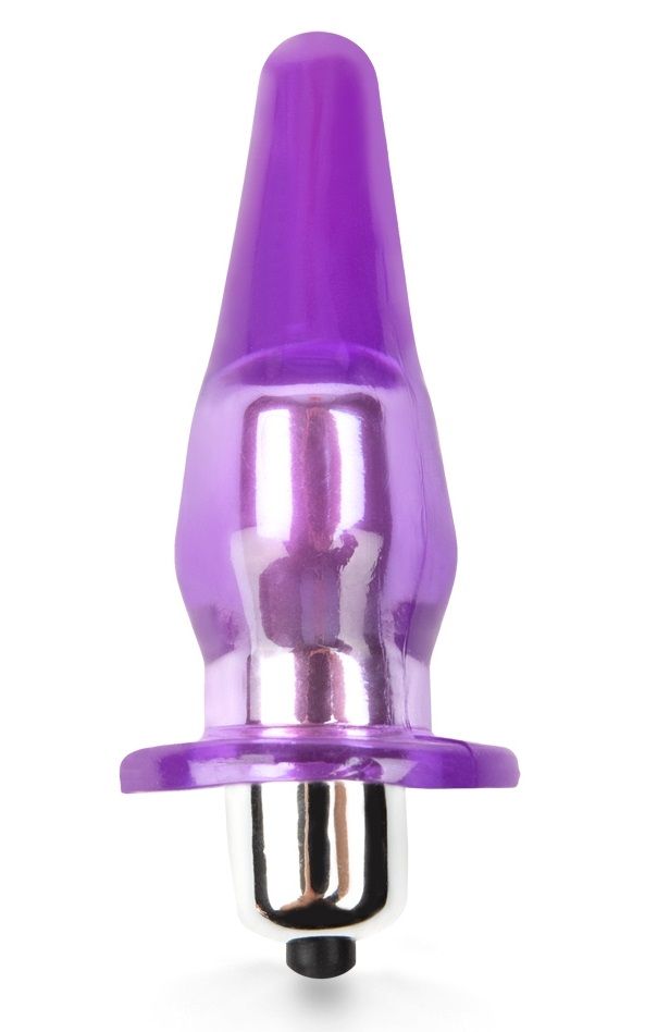 Фиолетовая анальная пробка с вибрацией - 8,5 см