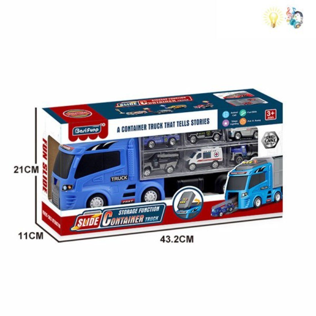 

Игровой набор Автовоз, свет, звук, предметов 12шт., наклейка, коробка, Синий