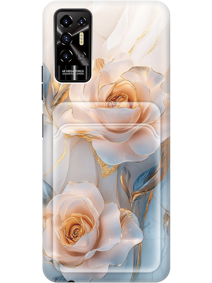 

Силиконовый чехол на Tecno Pova 2 с принтом "Белые розы на мраморе" с карманом для карты, Прозрачный;белый;оранжевый, 741736023