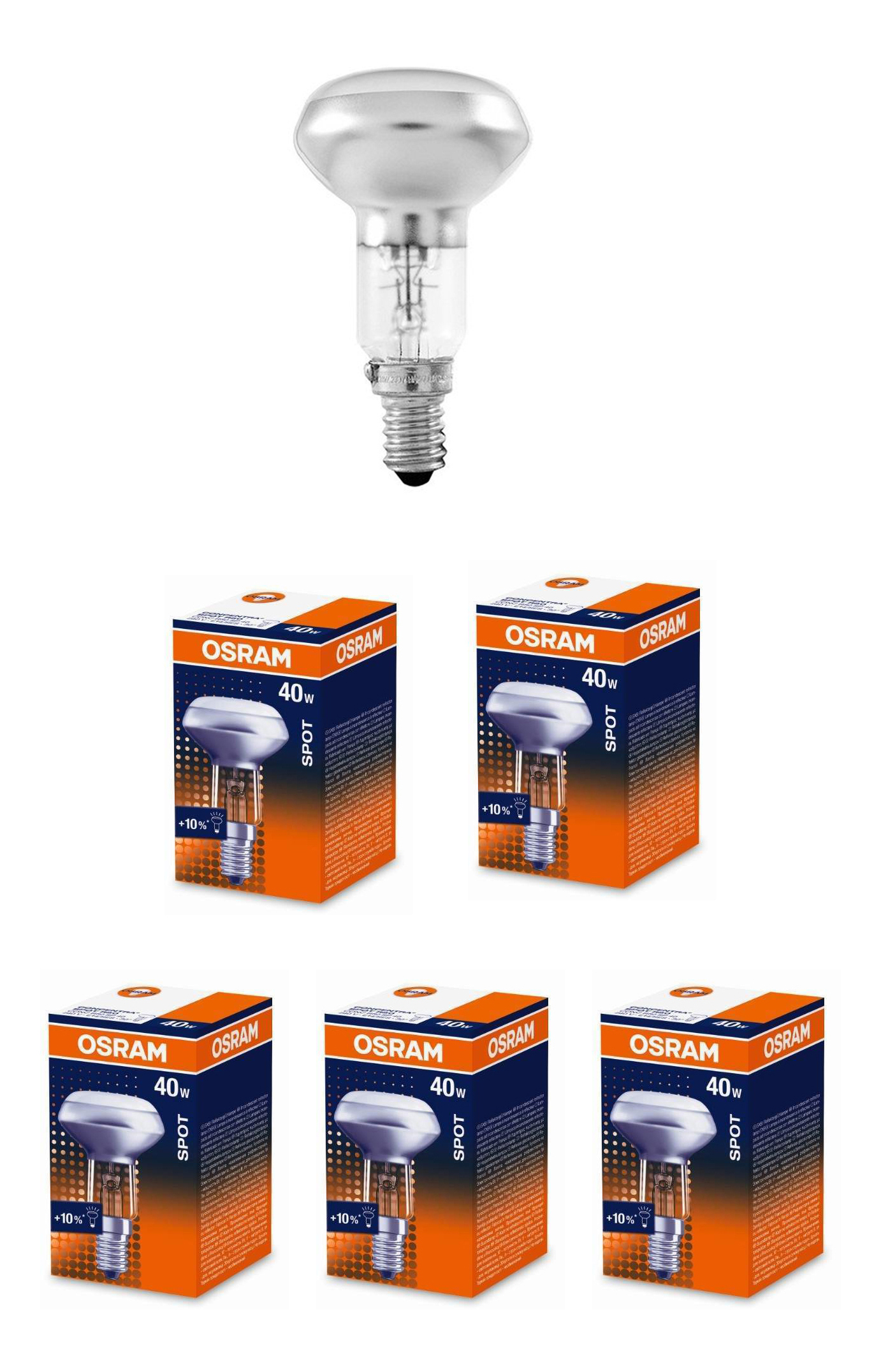 

Лампочка накаливания OSRAM R50 E14 40Вт 220В 410Лм 2700К Теплый белый Диммируемая 5шт, Рефлектор Гриб R50 E14 40Вт 220В 410Лм 2700К Диммируемая