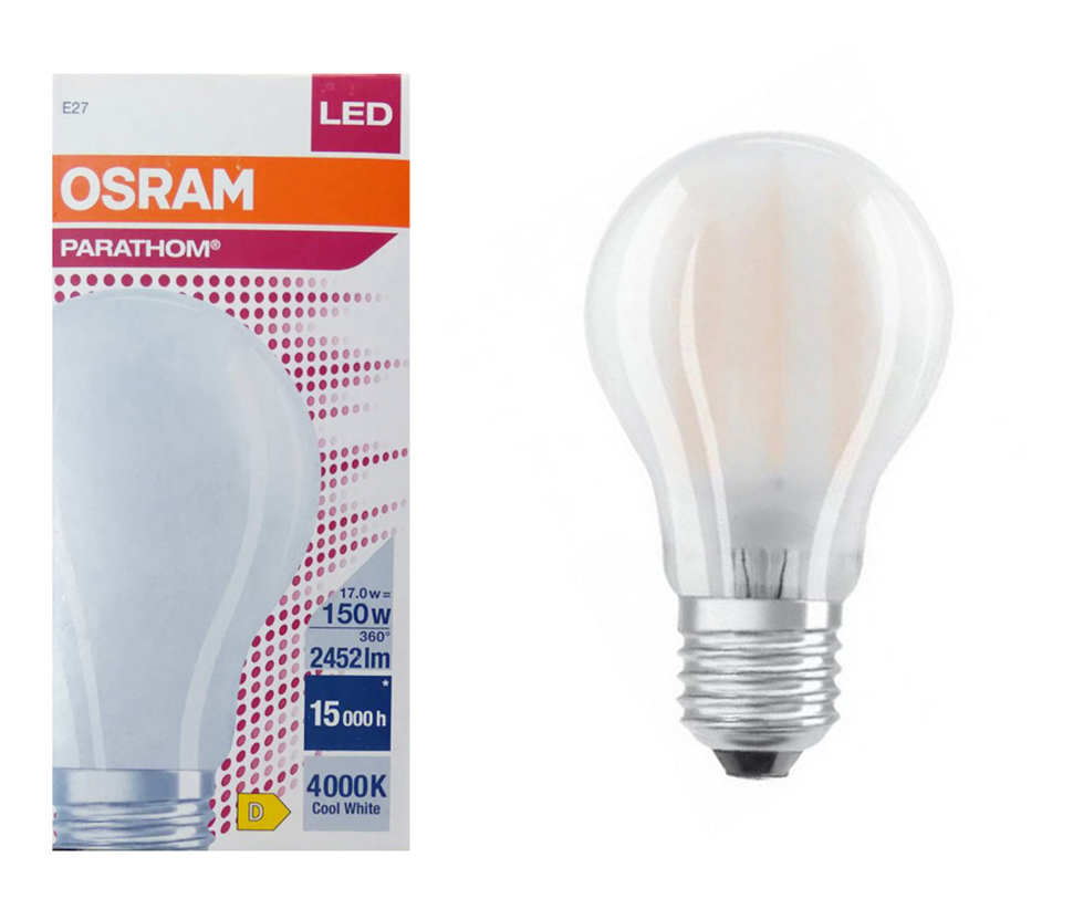 

Лампочка светодиодная OSRAM Груша матовая 17W=150W 220V E27 PARATHOM 2452Лм 4000K 1шт, Груша мат. 17W=150W 220V E27 PARATHOM 2452Лм Филамент 4000K