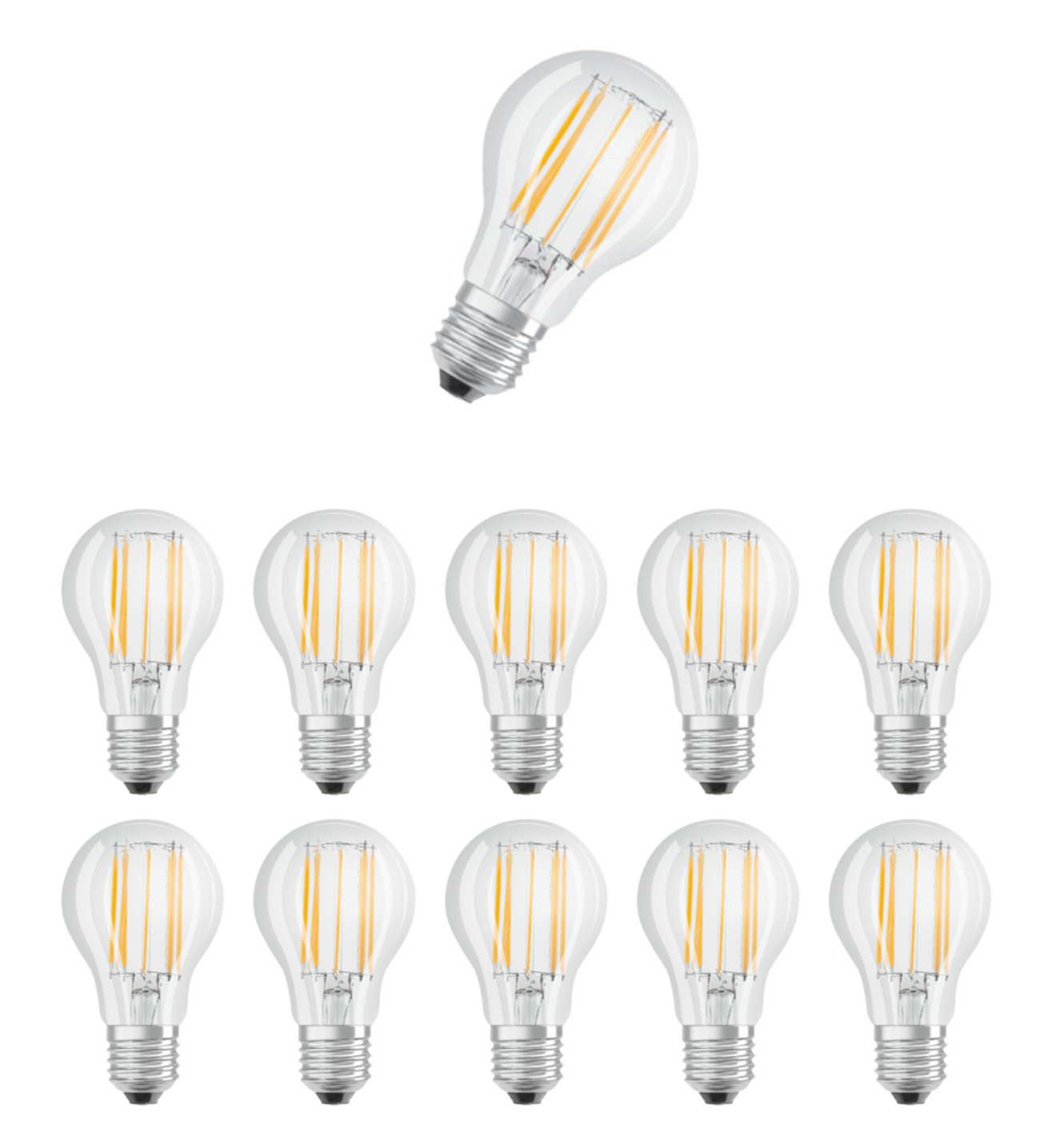 

Лампочка светодиодная OSRAM Груша A E27 11Вт 220В 2700К Теплый белый Филаментная 10шт, Груша A E27 11Вт 220В 2700К Филамент Диммируемая