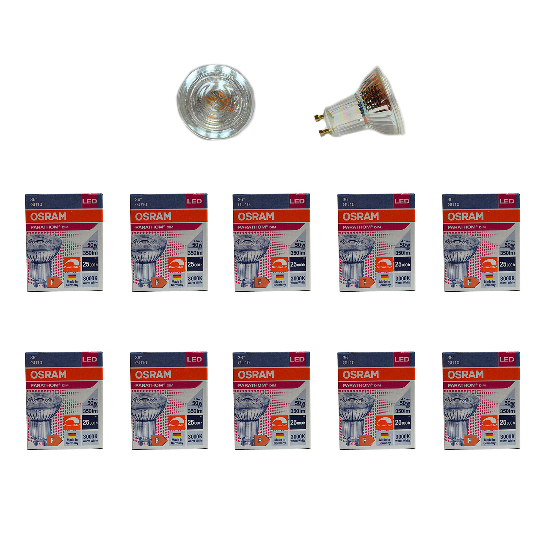 

Лампочка светодиодная OSRAM Софит PAR16 GU10 4,5Вт 220В 350Лм 3000К Теплый белый 10шт, Софит PAR16 GU10 4,5Вт 220В 350Лм 3000К Диммируемая