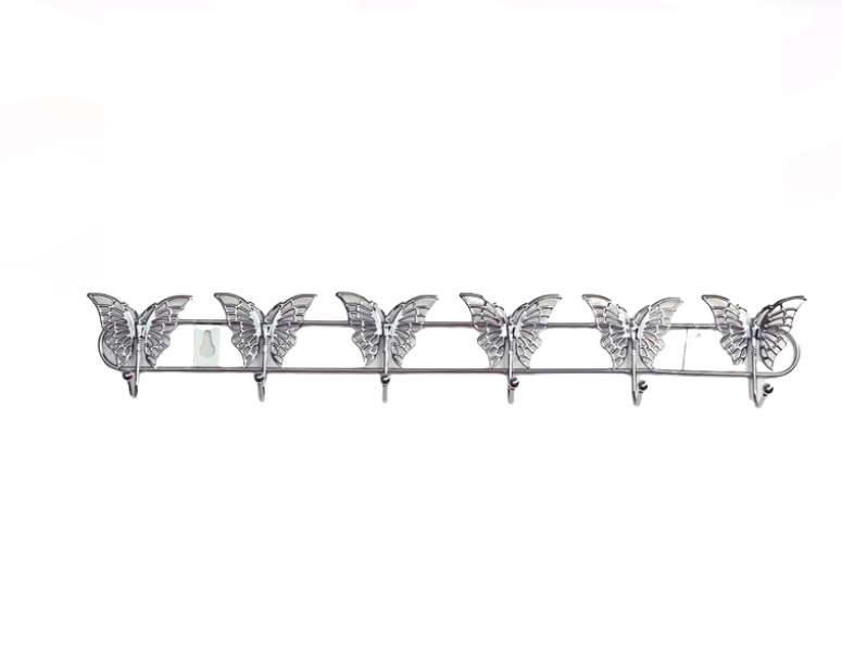 Вешалка настенная Доляна «Бабочки», 6 крючков, 34,5x3x6,5 см, цвет серебро