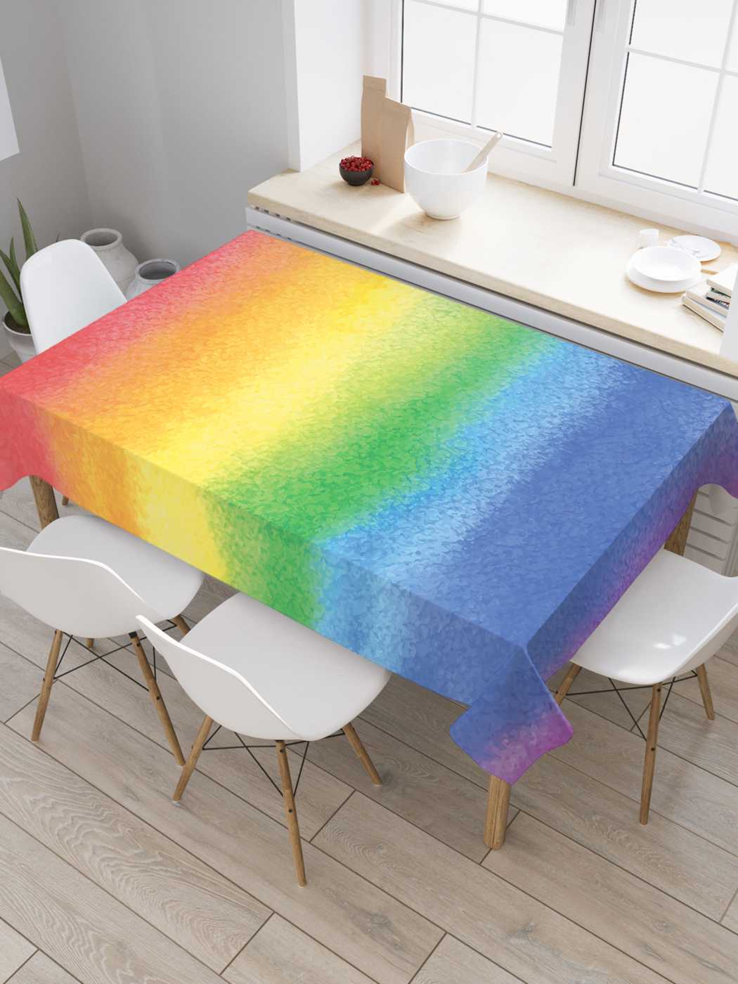 

Скатерть прямоугольная JoyArty "Радужное размытие" из оксфорда, 180x145 см, Желтый, Радужное размытие