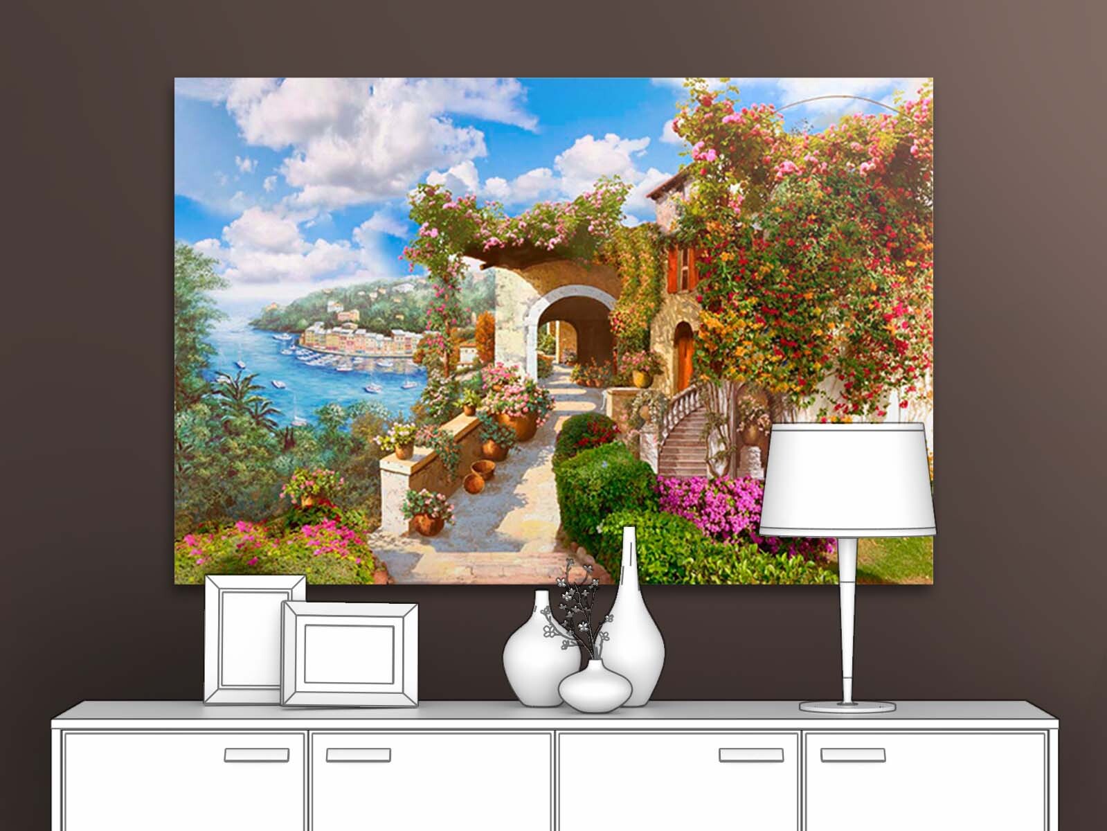 

Картина на стену для интерьера ПЕРВОЕ АТЕЛЬЕ "Улица с домом утопающим в цветах" 35х23 см, Улица с домом утопающим в цветах