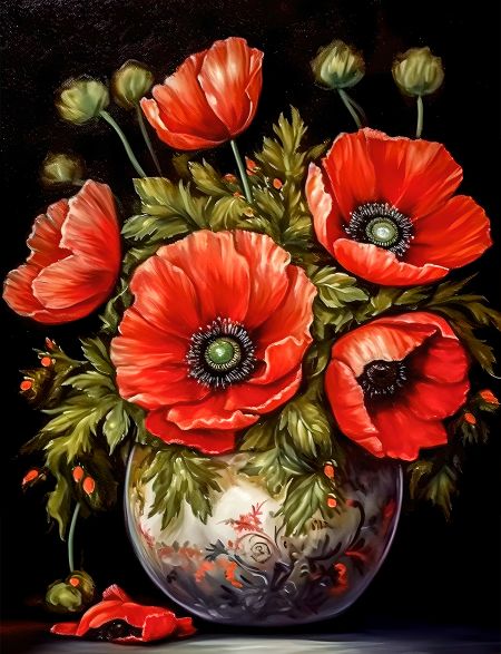 

Алмазная мозаика без подрамника Маки, 40x30 см, 30 цветов, 63465, РА-309