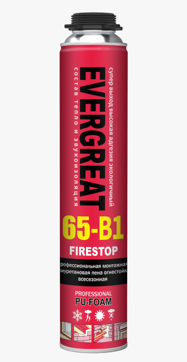 фото Монтажная пена evergreat b1-65 firestop профессиональная полиуретановая огнеупорная