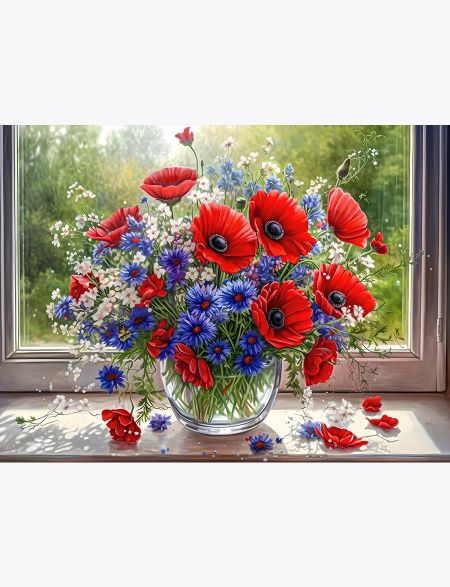 

Алмазная мозаика на подрамнике Букет на окне, 40x30 см, 63451, ПРА-307
