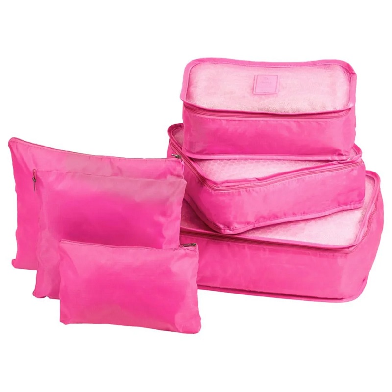 фото Набор для путешествий и хранения laundry pouch из 6 сумок органайзеров j0015 темно-розовая baziator