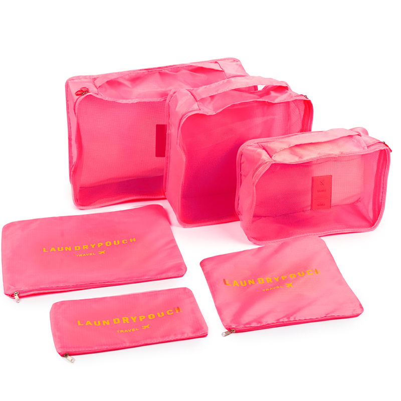 фото Органайзер для хранения вещей для путешествий laundry pouch j0015 6 шт темно-розовый baziator