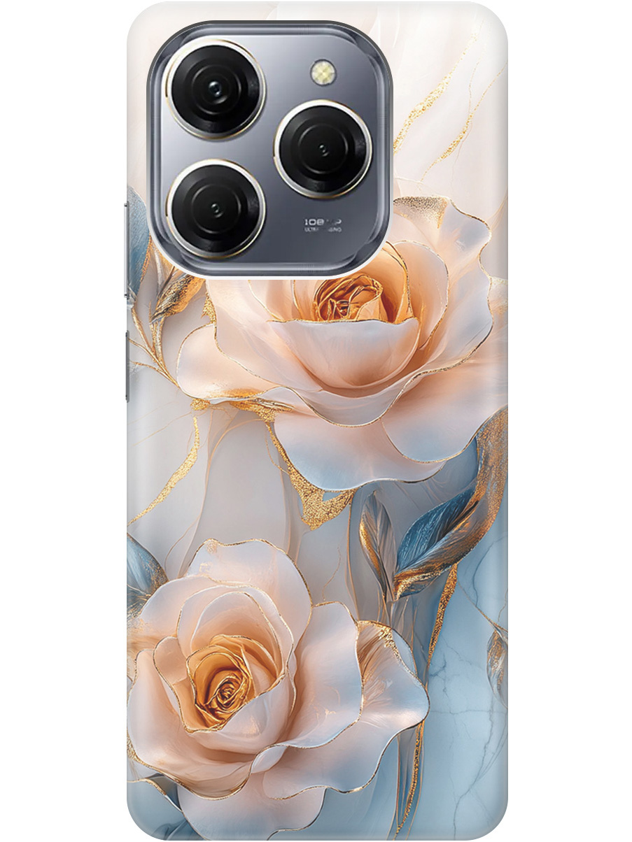 

Силиконовый чехол на Tecno Spark 20 Pro с принтом "Белые розы на мраморе", Прозрачный;белый;оранжевый, 779829023