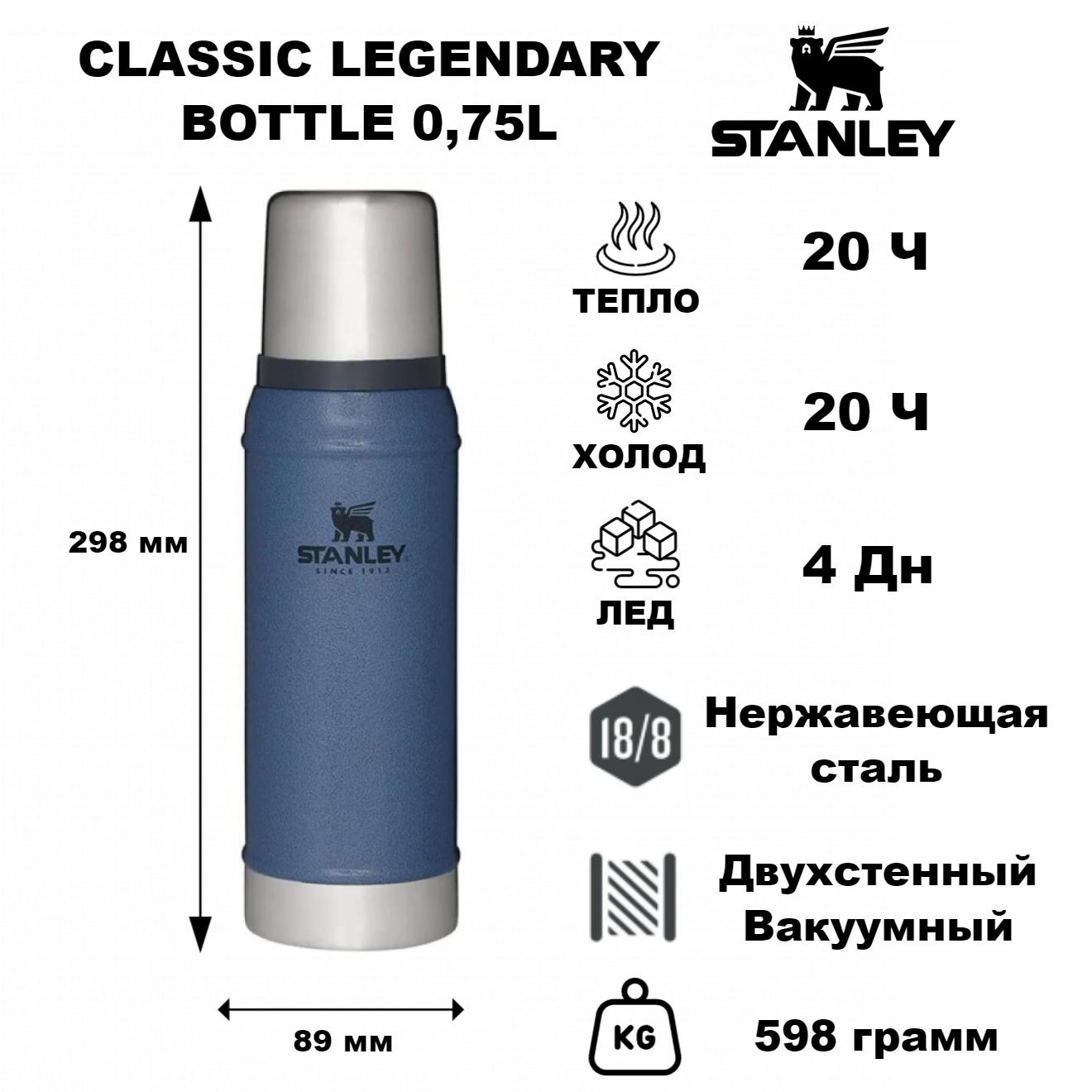 Термос Stanley Legendary Classic Bottle 0.75L Hammertone Lake