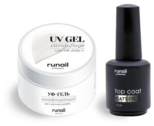 

Набор камуфлирующий УФ-гель + топ с эффектом Cat's eye Runail Professional №7144, 7144