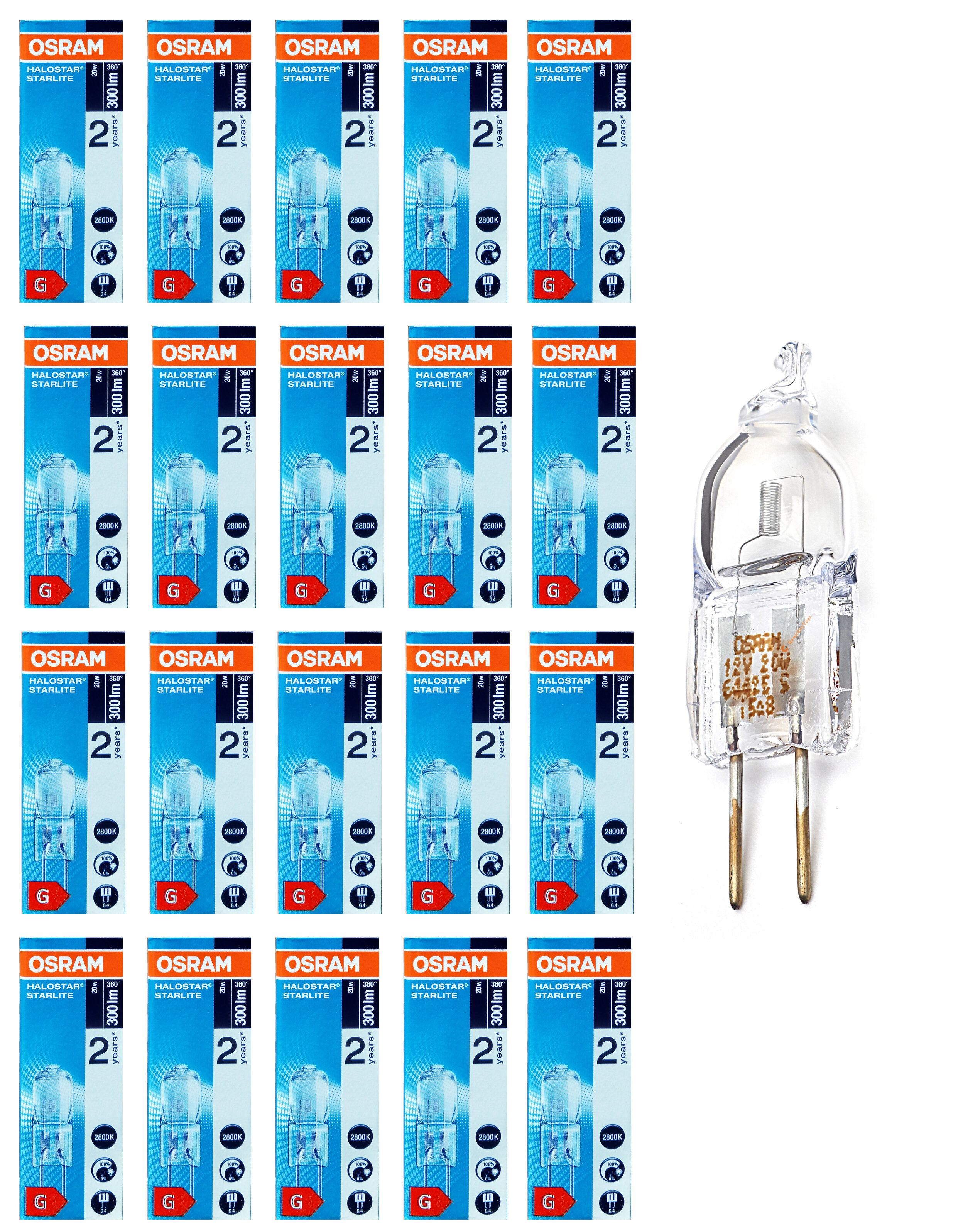 

Лампочка галогенная OSRAM Капсула G4 20Вт 12В 300Лм 2800К Теплый белый Диммируемая 20шт, Капсула G4 20Вт 12В 300Лм 2800К Диммируемая