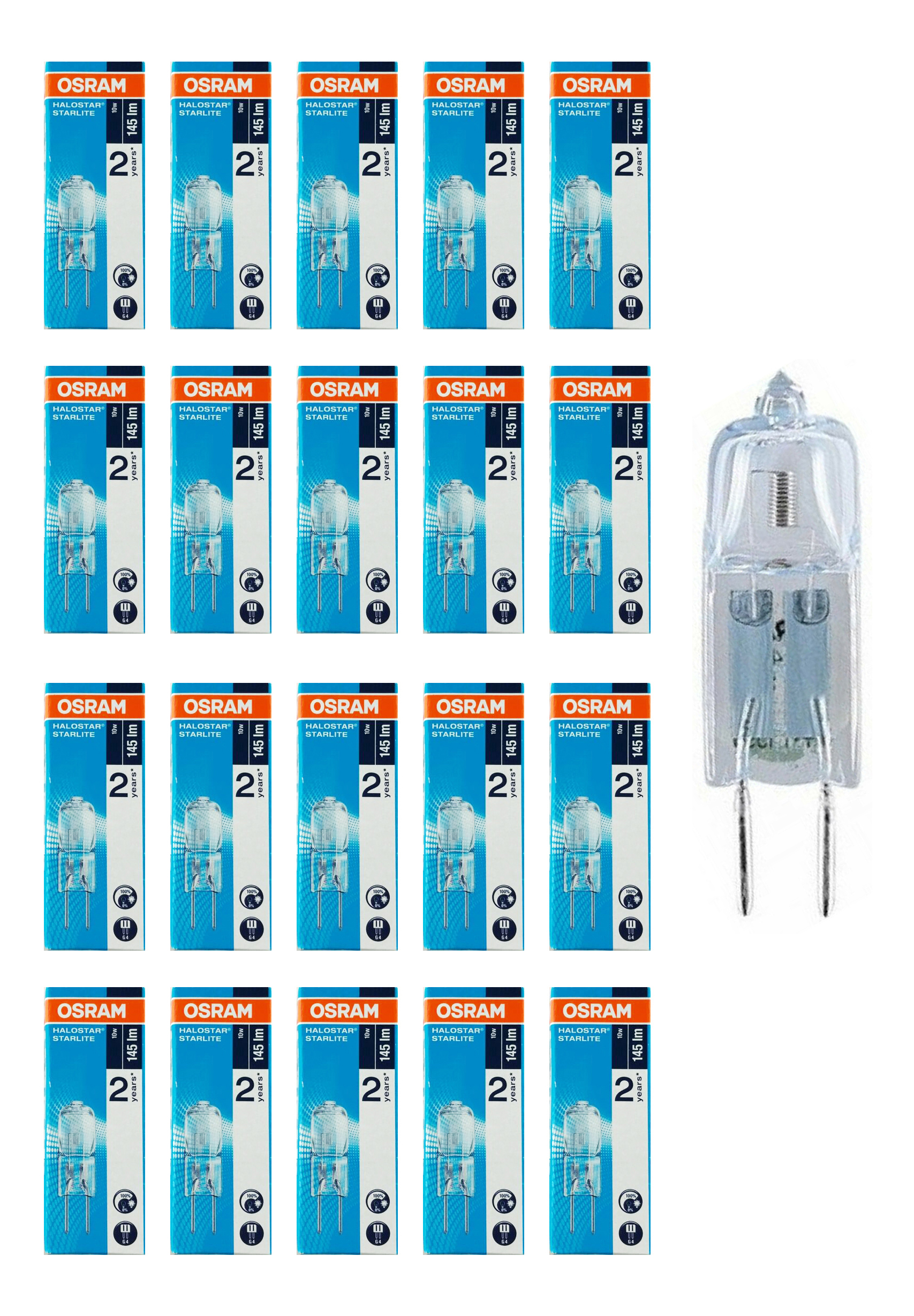 

Лампочка галогенная OSRAM Капсула G4 10Вт 12В 145Лм 2700К Теплый белый Диммируемая 20шт, Капсула G4 10Вт 12В 145Лм 2700К Диммируемая
