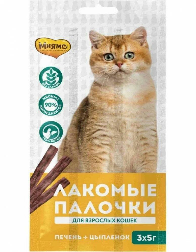 

Лакомство для кошек Мнямс Лакомые палочки с цыпленком и печенью, 15 г