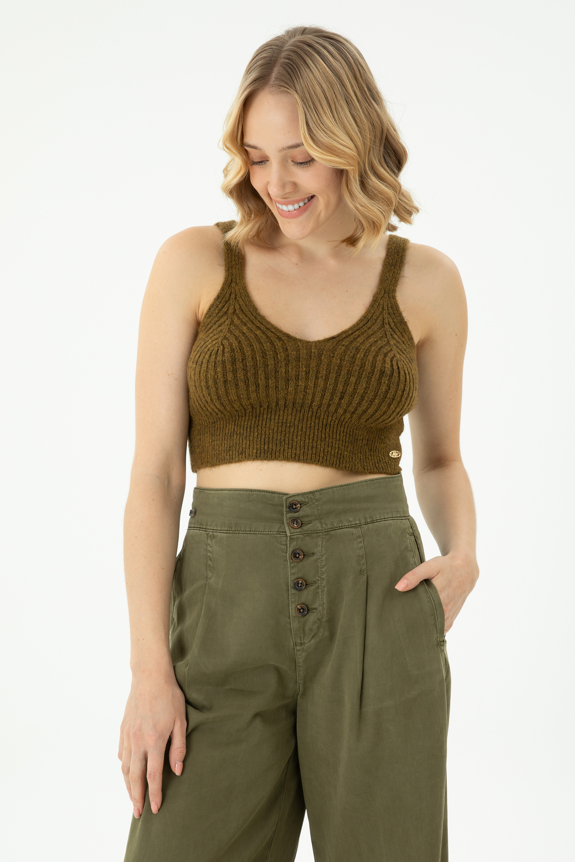 Топ женский US POLO Assn G082SZ0TK0SINA хаки M 2950₽