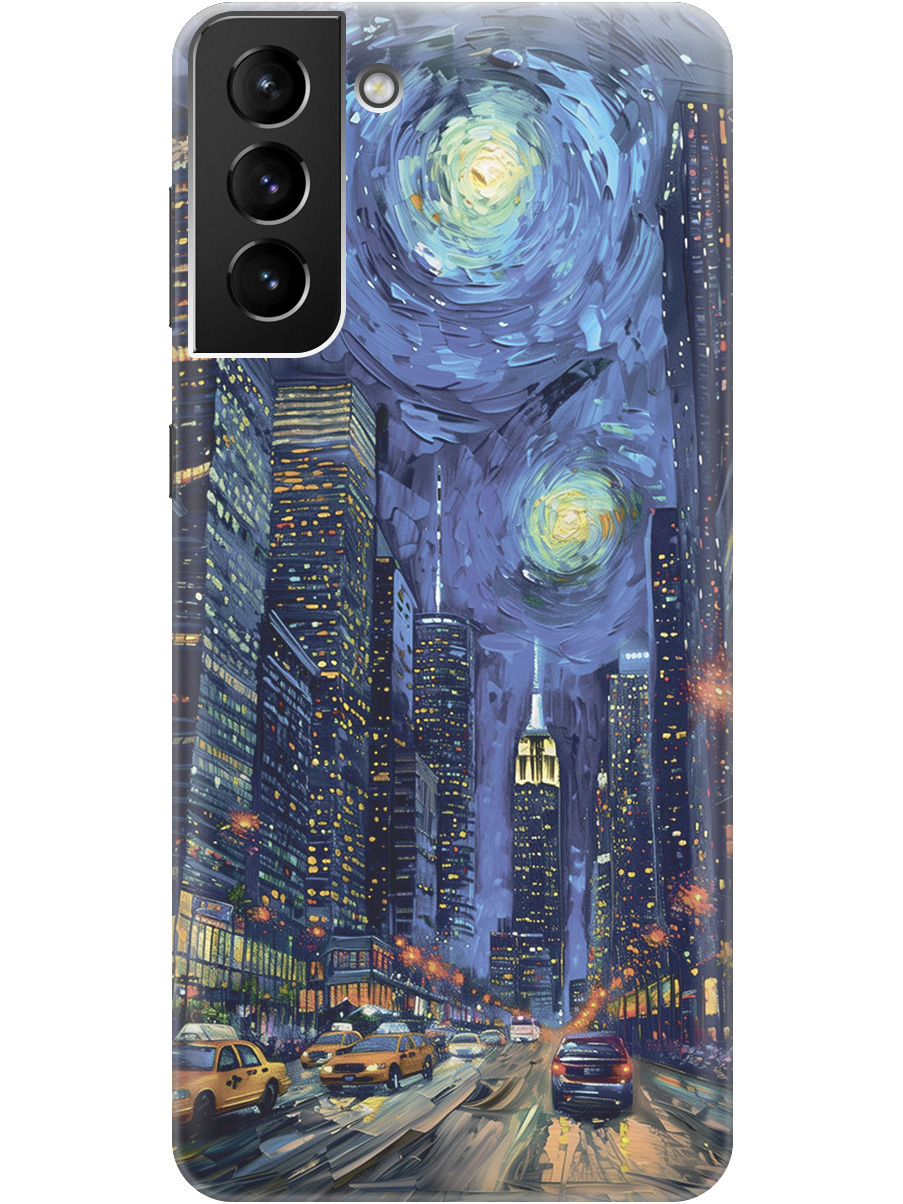 

Силиконовый чехол на Samsung Galaxy S21+ с принтом "Ночной проспект", Прозрачный;синий;черный, 724127510