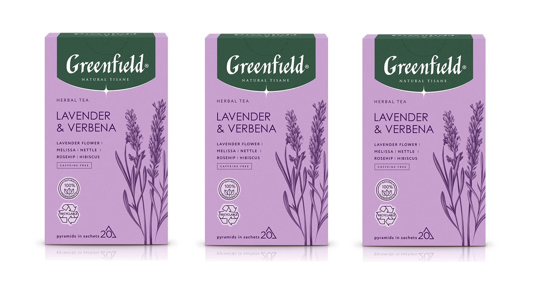

Чай травяной GreenfieldTisane Lavender & Verbena, 20 пирамидок по 1,8 г, 3 упаковки