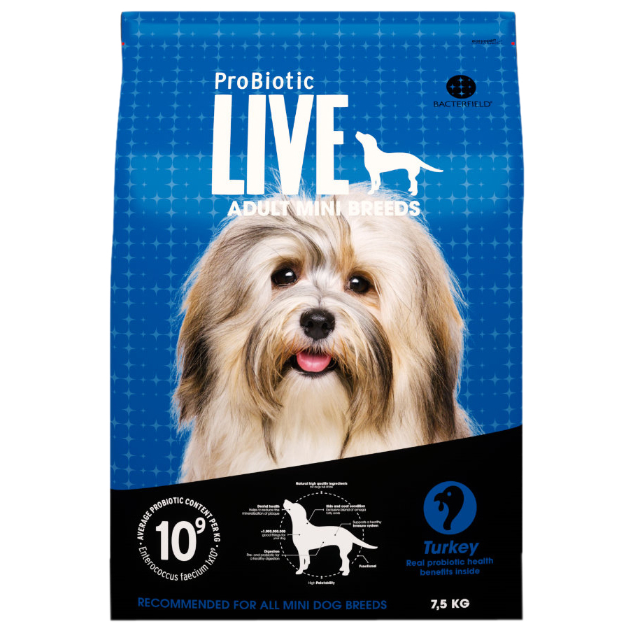 Сухой корм для собак Probiotic Live, для мелких пород, индейка, 7,5 кг