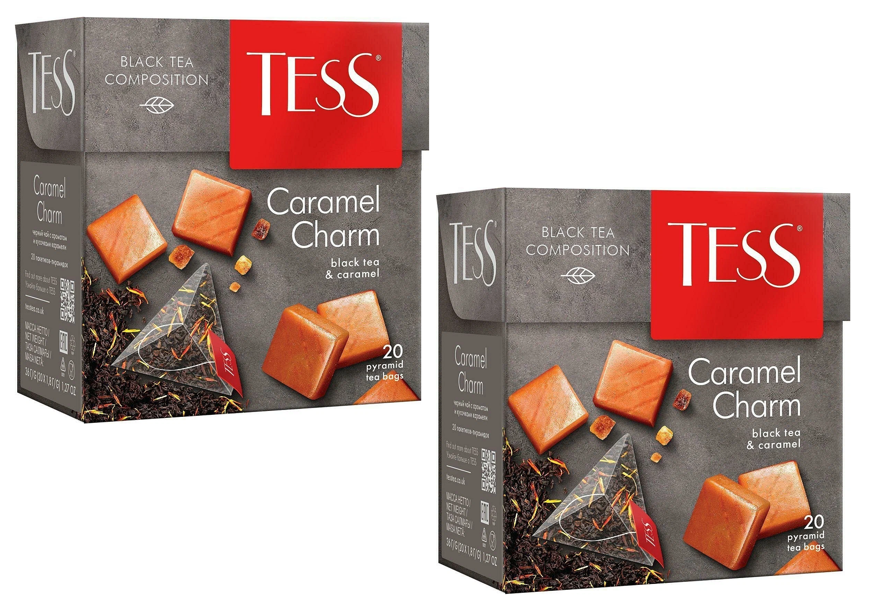 Чай черный Tess Caramel Charm, Карамельный шарм, 20 пирамидок по 1,8 г, 2 уп