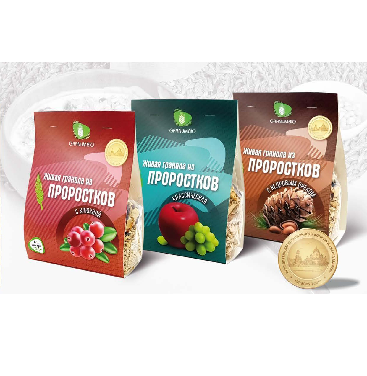 

Живая гранола из проростков GranumBio АССОРТИ ВКУСОВ без сахара, 3 шт по 400 г