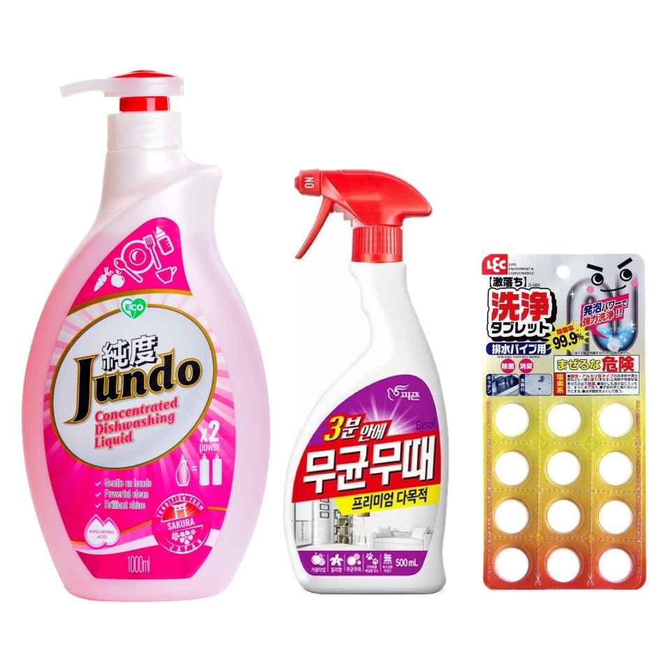 

Гель д/мытья посуды Jundo Sakura1 л+PIGEON Чистящее ср-во0,5л+ LEC Табл.для засоров 12шт